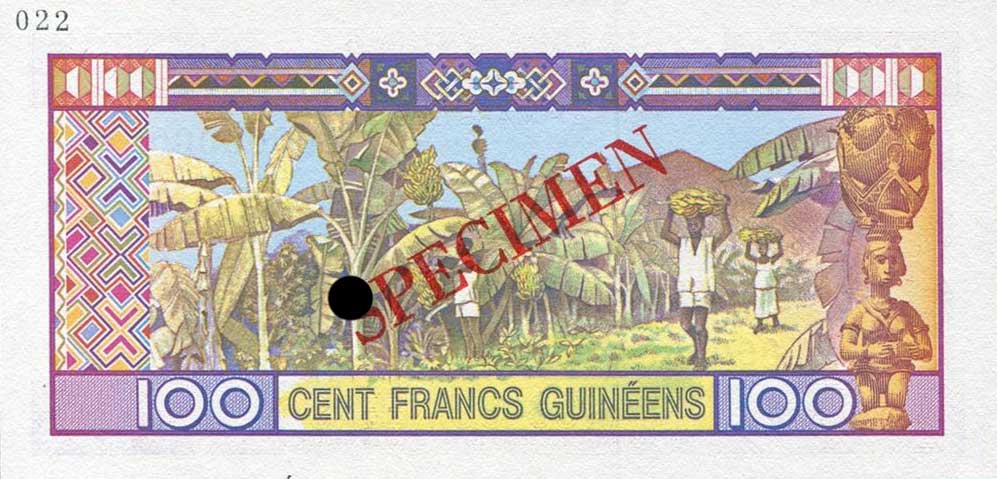 Back of Guinea p30s: 100 Francs from 1985
