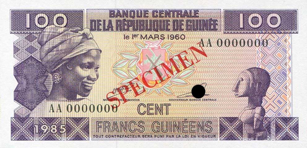 Front of Guinea p30s: 100 Francs from 1985