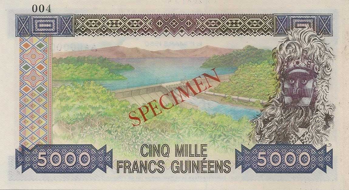 Back of Guinea p33s: 5000 Francs from 1985