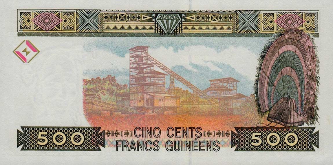 Back of Guinea p36: 500 Francs from 1998