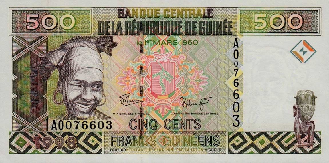 Front of Guinea p36: 500 Francs from 1998