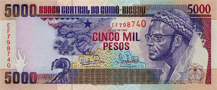 Front of Guinea-Bissau p14b: 5000 Pesos from 1993