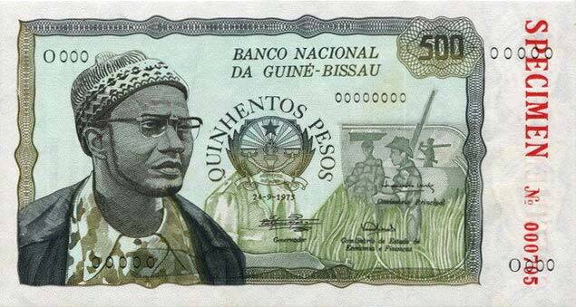 Front of Guinea-Bissau p3s: 500 Pesos from 1975