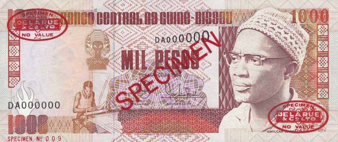Front of Guinea-Bissau p13s: 1000 Pesos from 1990