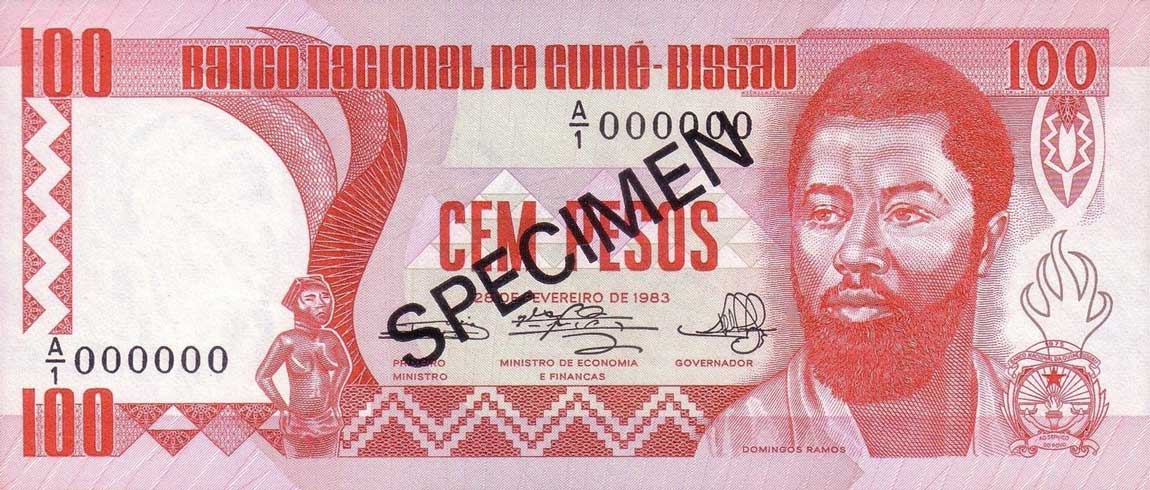Front of Guinea-Bissau p6s: 100 Pesos from 1983