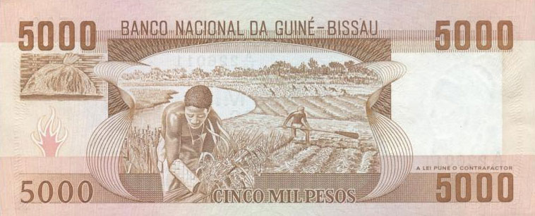 Back of Guinea-Bissau p9a: 5000 Pesos from 1984