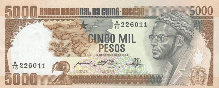 Front of Guinea-Bissau p9a: 5000 Pesos from 1984