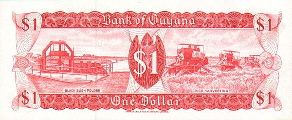 Back of Guyana p21a: 1 Dollar from 1966