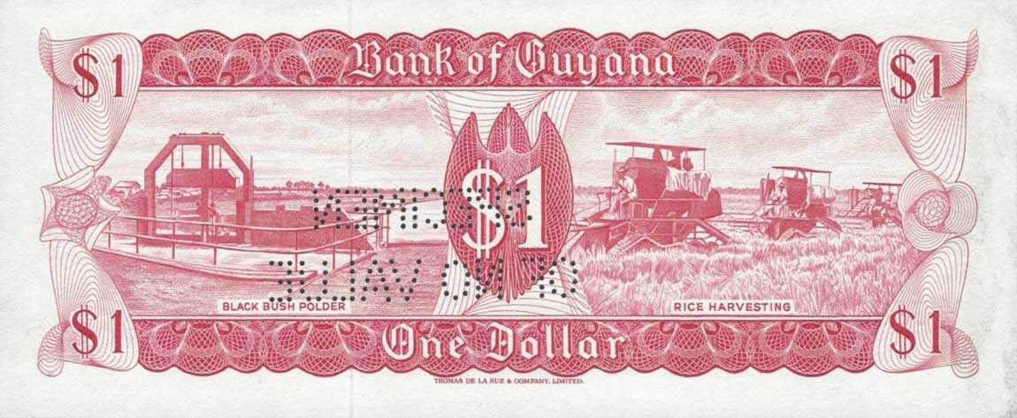 Back of Guyana p21s: 1 Dollar from 1966