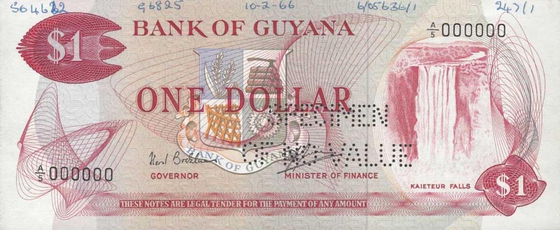 Front of Guyana p21s: 1 Dollar from 1966