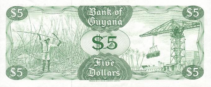 Back of Guyana p22f: 5 Dollars from 1966