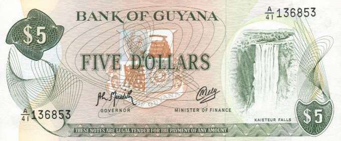 Front of Guyana p22f: 5 Dollars from 1966