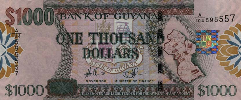 Front of Guyana p38b: 1000 Dollars from 2011
