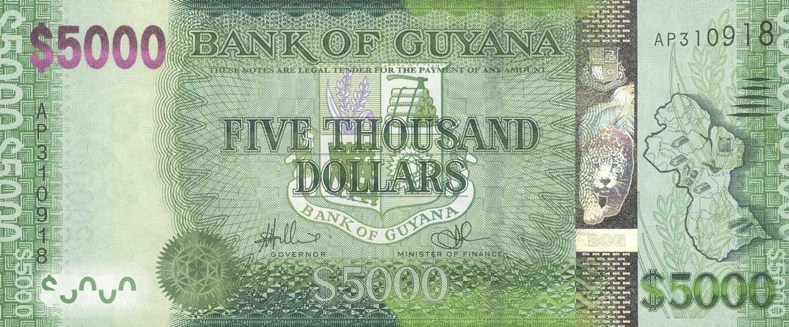 Front of Guyana p40a: 5000 Dollars from 2013
