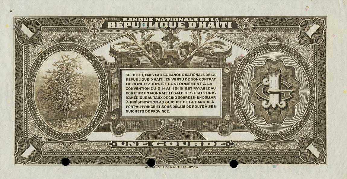 Back of Haiti p150s: 1 Gourde from 1919