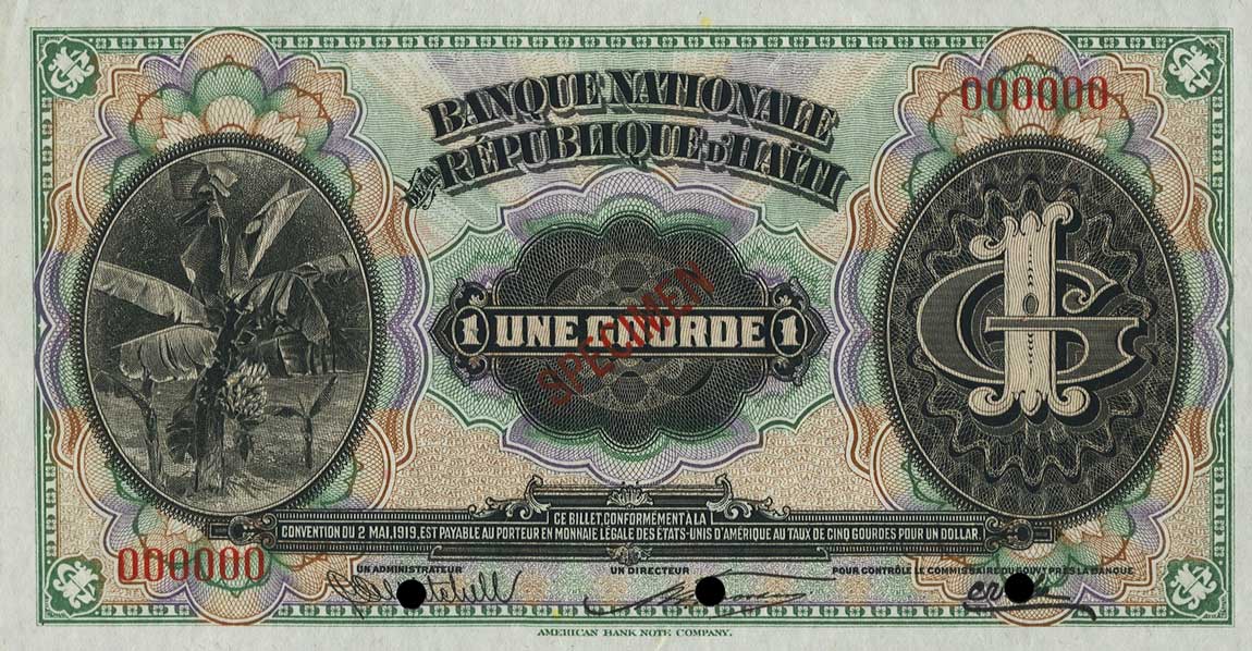 Front of Haiti p150s: 1 Gourde from 1919