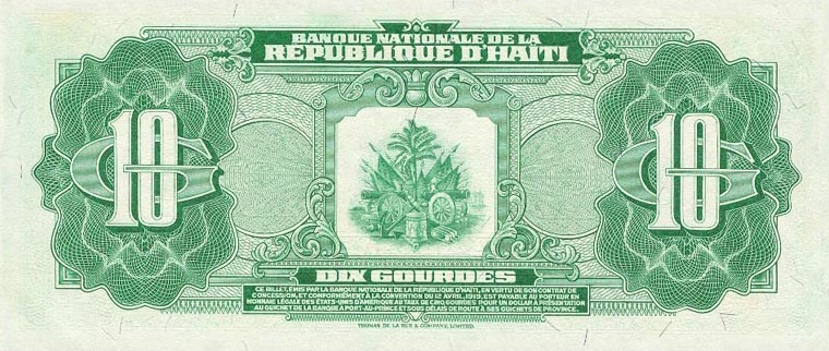 Back of Haiti p193a: 10 Gourdes from 1967