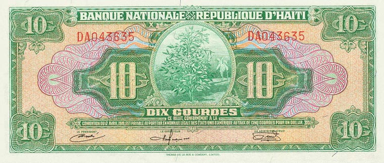 Front of Haiti p193a: 10 Gourdes from 1967