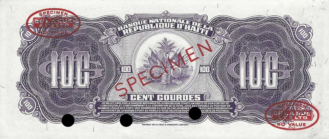 Back of Haiti p195s: 100 Gourdes from 1967