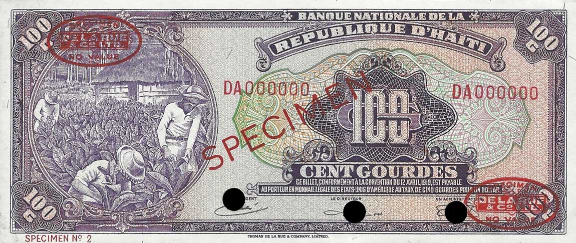 Front of Haiti p195s: 100 Gourdes from 1967