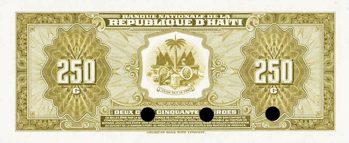 Back of Haiti p206s: 250 Gourdes from 1970