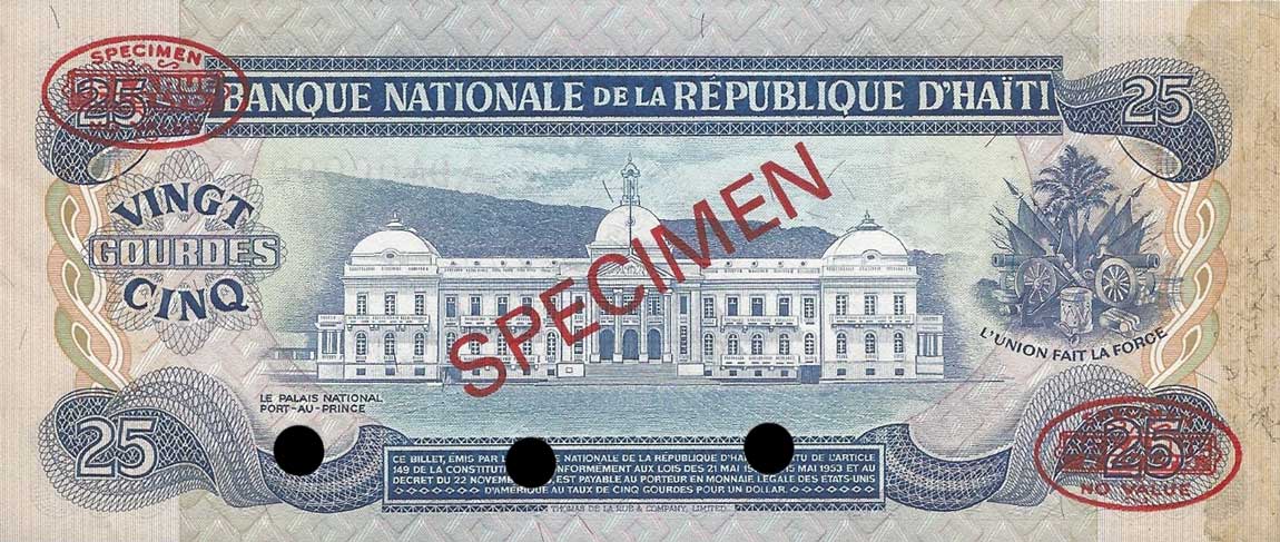 Back of Haiti p218s: 25 Gourdes from 1973