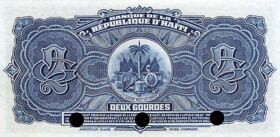 Back of Haiti p231As: 2 Gourdes from 1980