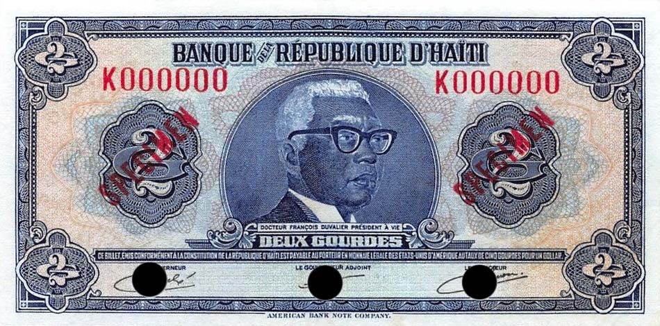 Front of Haiti p231As: 2 Gourdes from 1980