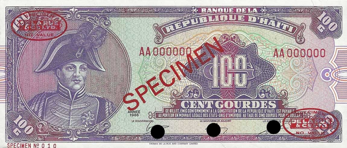 Front of Haiti p236s: 100 Gourdes from 1980