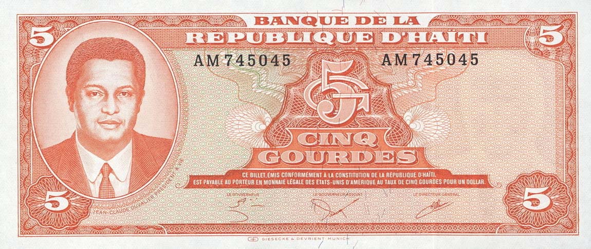 Front of Haiti p241a: 5 Gourdes from 1985