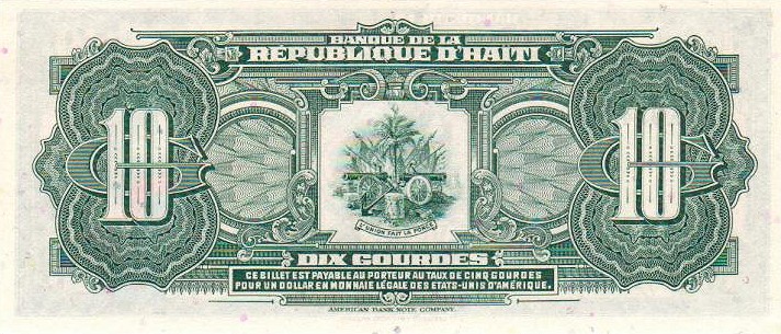 Back of Haiti p247a: 10 Gourdes from 1988