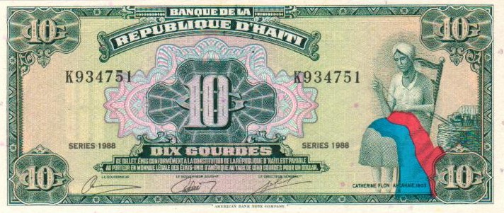 Front of Haiti p247a: 10 Gourdes from 1988