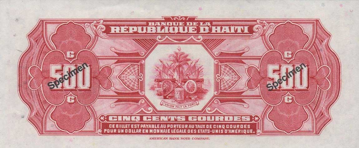 Back of Haiti p252s: 500 Gourdes from 1988