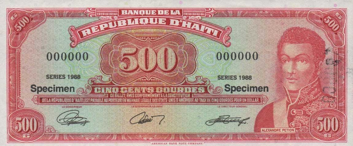Front of Haiti p252s: 500 Gourdes from 1988