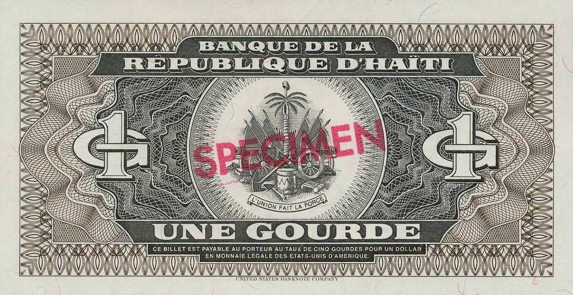 Back of Haiti p253s: 1 Gourde from 1989