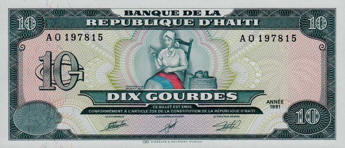 Front of Haiti p256a: 10 Gourdes from 1991