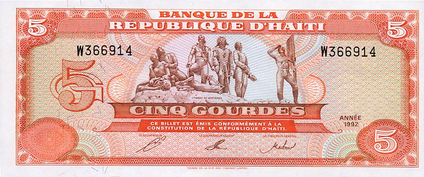 Front of Haiti p261a: 5 Gourdes from 1992