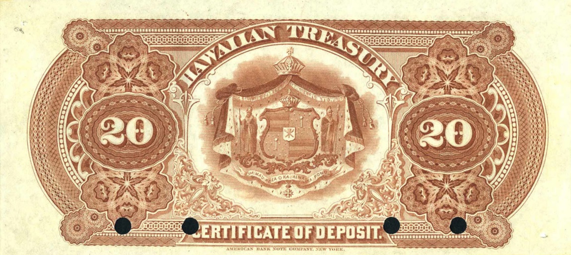 Back of Hawaii p2b: 20 Dollars from 1879