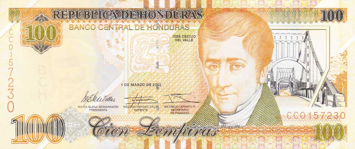 Front of Honduras p102a: 100 Lempiras from 2012