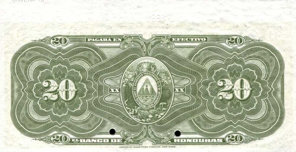 Back of Honduras p26s: 20 Pesos from 1913