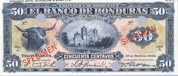 Front of Honduras p28: 50 Centavos from 1922
