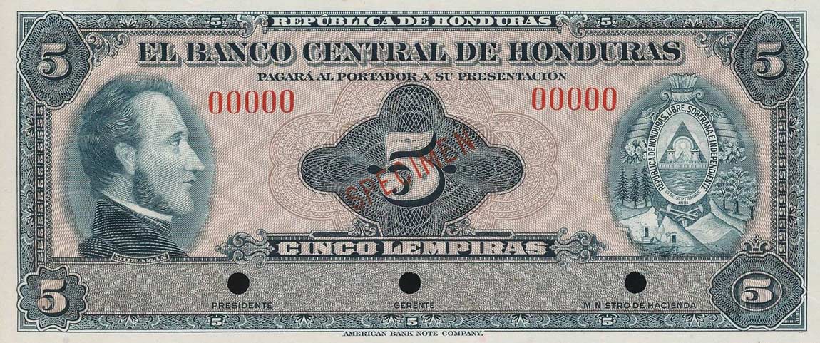 Front of Honduras p51s: 5 Lempiras from 1966