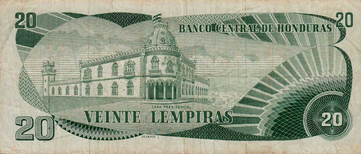 Back of Honduras p60b: 20 Lempiras from 1973
