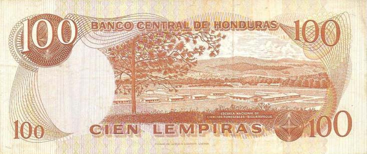 Back of Honduras p67e: 100 Lempiras from 1978