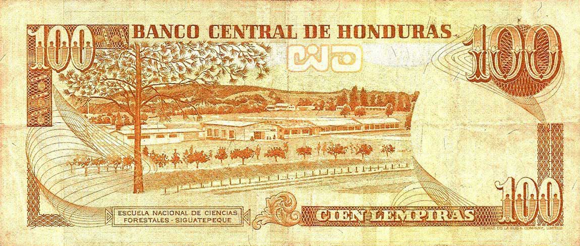 Back of Honduras p69b: 100 Lempiras from 1984