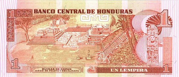 Back of Honduras p71: 1 Lempira from 1992