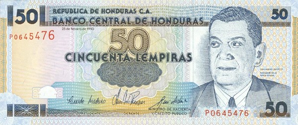 Front of Honduras p74a: 50 Lempiras from 1993