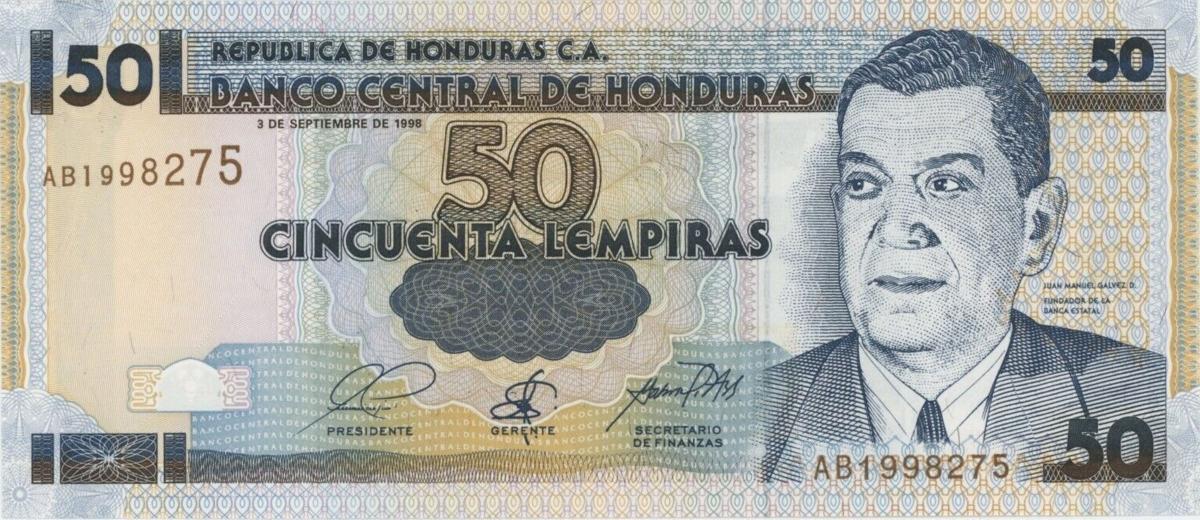 Front of Honduras p74f: 50 Lempiras from 1998