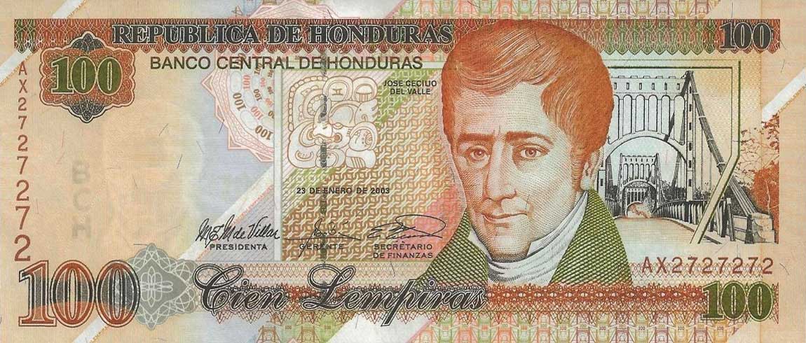 Front of Honduras p77f: 100 Lempiras from 2003