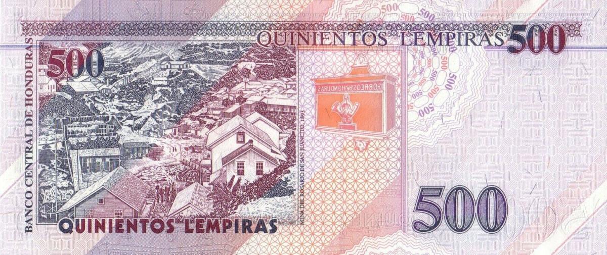 Back of Honduras p78e: 500 Lempiras from 2003